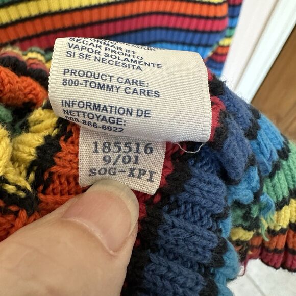 VTG Tommy Hilfiger Rainbow Striped Sweater Women’s Lg Turtleneck Cotton Kidcore - Picture 5 of 6